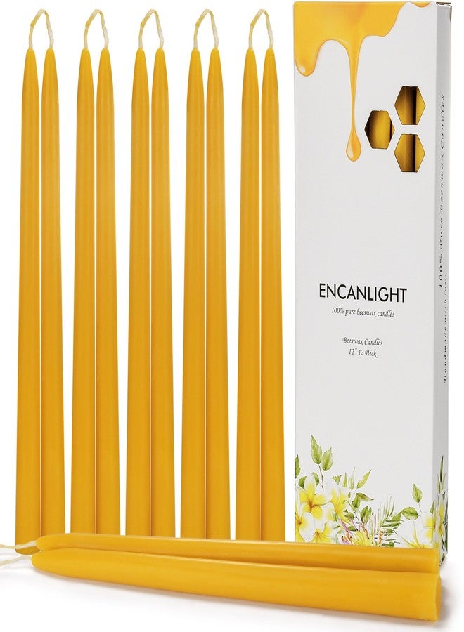ENCANLIGHT 12 Inch Beeswax Taper Candles, Natural Bees Wax Long Candlestick Tapers 12 Pack, 10 Hour Long Burning, Dripless and Smokeless for Home Dinner Christmas Spa Relaxation - Image 1